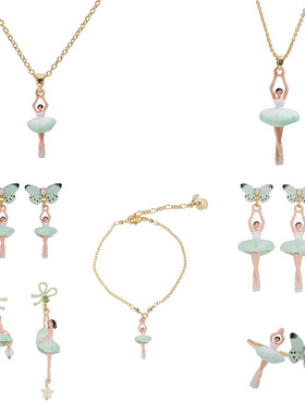 迷你芭蕾系列渐变绿色芭蕾女孩吊坠金色项链