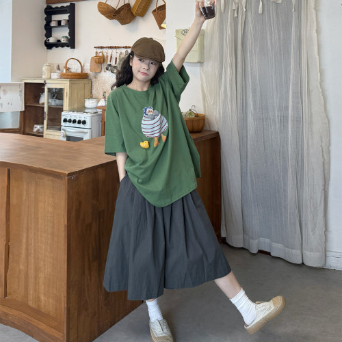 大码夏韩系显瘦T恤阔腿裤两件套
