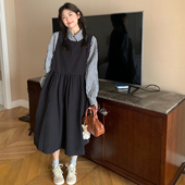 宽松中长背心连衣裙显瘦套装 2026早春胖mm复古格子衬衫 女装 大码