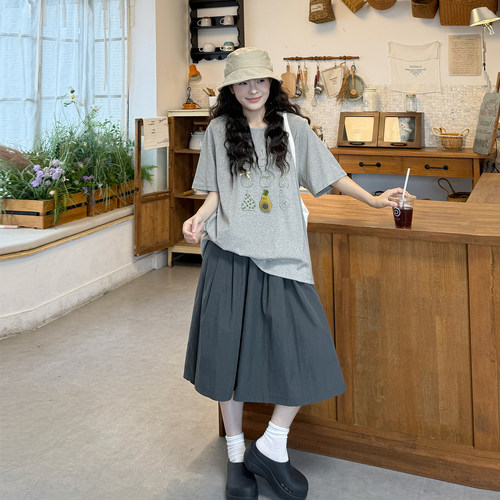 夏大码森系宽松T恤阔腿裤两件套