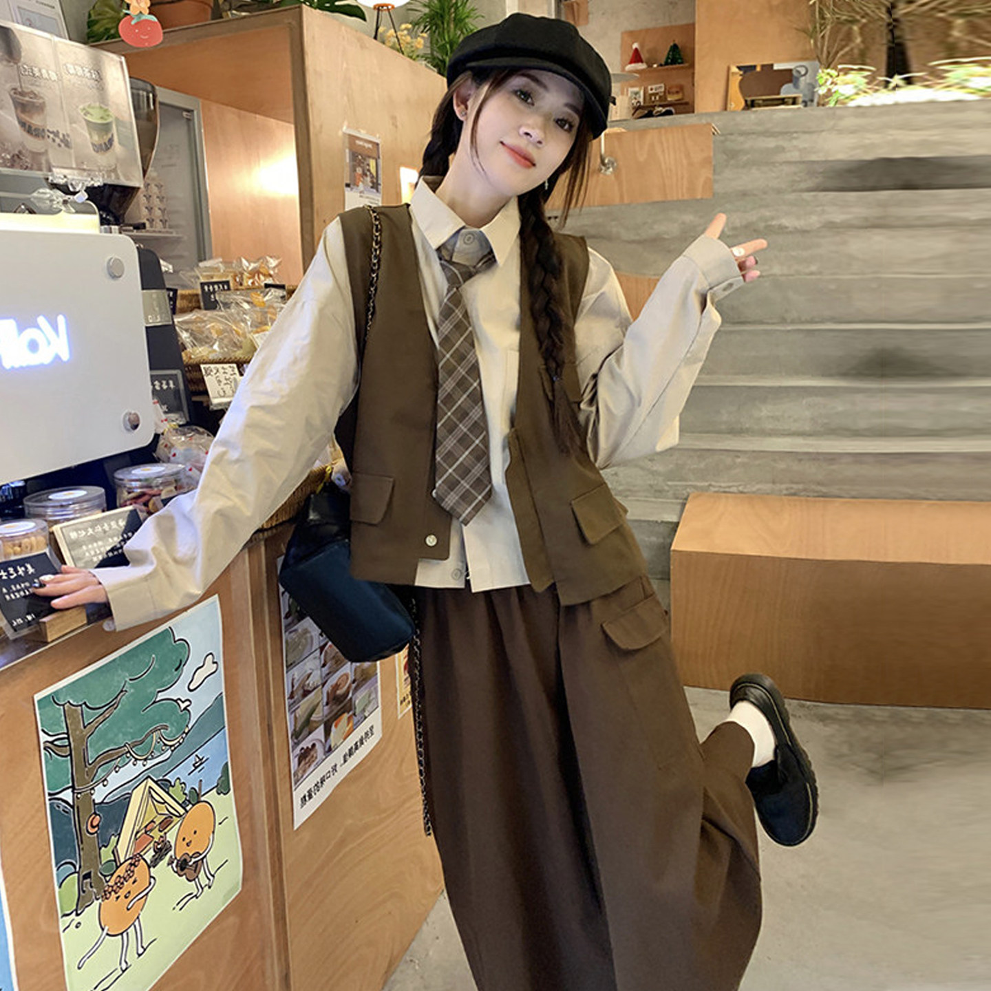 大码女装2025早秋新款宽松显瘦遮肚子胖mm马甲半身裙衬衣三件套装,女装/女士精品,大码套装,淘宝优惠券,粉丝福利购,淘宝优惠卷