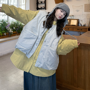 大码女装2025冬季胖mm韩版宽松夹棉衬衫外套+棉马甲+牛仔裤三件套