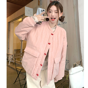 胖mm新中式 大码 新款 2025冬季 盘扣设计感加厚保暖外套棉衣棉服 女装