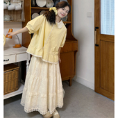 胖mm韩版 2025夏新款 宽松娃娃领衬衫 半身裙时尚 大码 显瘦套装 女装