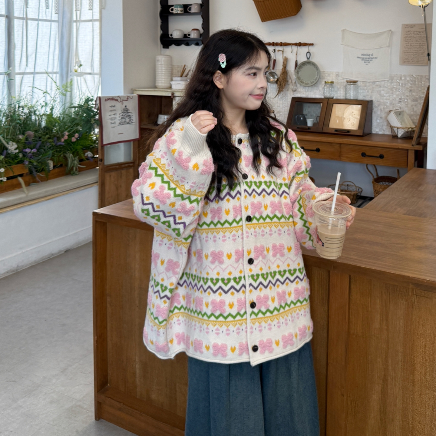 大码女装法式甜美慵懒风针织开衫