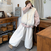 女装 夹棉马甲 2025冬季 大码 胖mm韩版 宽松夹棉格子衬衫 抽绳阔腿裤