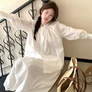 宽松甜美减龄贝壳蝴蝶结刺绣白衬衫 大码 胖mm韩版 女装 2025早秋新款