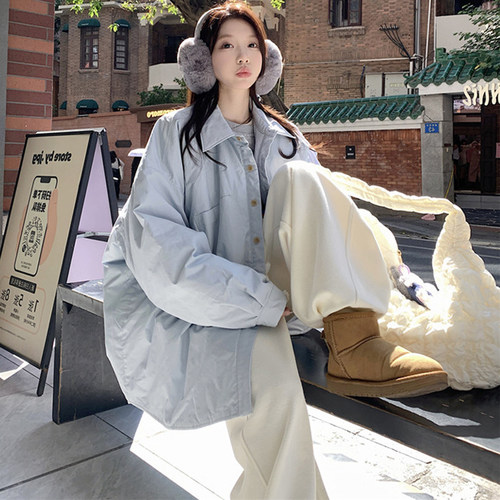 冬韩版宽松百搭休闲衬衫加厚外套