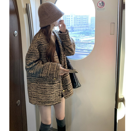 复古高级感名媛小香粗花编织外套