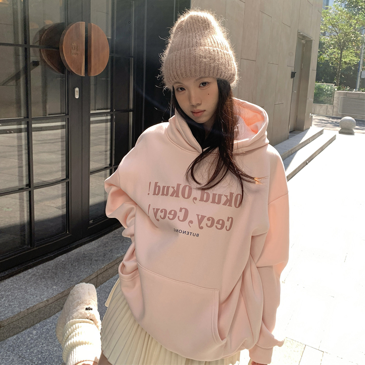 大码女装2025秋冬新款胖mm美式慵懒风宽松字母印花加绒连帽粉卫衣,女装/女士精品,常规大码外套,淘宝优惠券,粉丝福利购,淘宝优惠卷