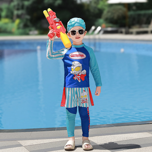 三套装 泳装 小男孩防晒速干长袖 奥特曼儿童泳衣男童分体游泳衣夏季
