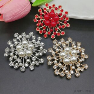 日韩风雪花珍珠水钻花朵胸针女高档奢华气质百搭精致时尚 胸花别针