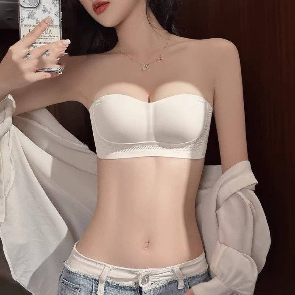无肩带防滑内衣女小胸聚拢上托防下垂防走光裹抹胸新款白色文胸罩
