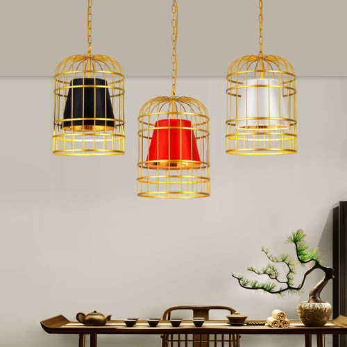 禅意复古鸟笼吊灯新中式餐厅