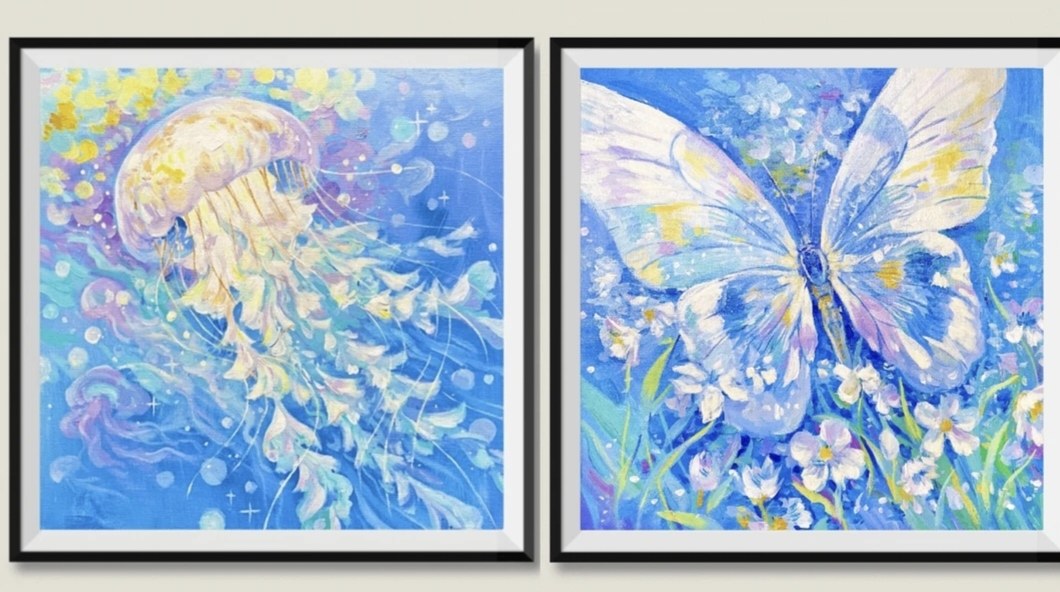 珺禾&水母，蝴蝶60*60金丝布大格四股线十字绣36色