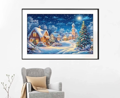 【新疆长绒棉绣布】雪景-银装素裹十字绣大格55x90cm满绣44色