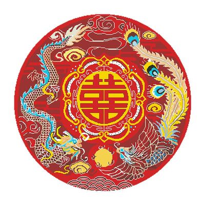 百喜图十字绣2025新款结婚礼物客厅卧室圆形小件手工刺绣龙凤呈祥