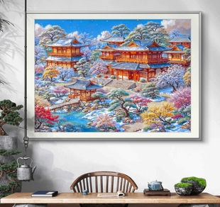 新疆长绒棉布，朱楼琼枝雪100*75大格74色十字绣