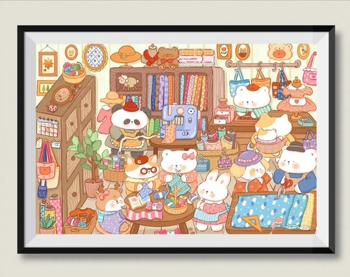 有家裁缝铺 85×65大格十字绣 55色金丝布印花清晰