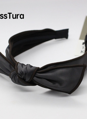 Miss Tura韩国进口绸缎质感发饰 灰色气质蝴蝶结宽边发箍