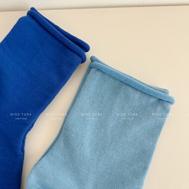 【6双包邮】Miss Tura韩国进口纯色蓝色系简约百搭卷边四季袜