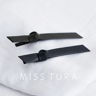 深蓝色鸭嘴夹 军绿色碎发夹 Tura韩国进口打结PU皮质边夹 Miss