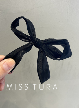 Miss Tura韩国进口黑色欧根纱蝴蝶结弹簧夹半马尾发夹束发顶夹