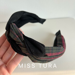 Miss Tura韩国进口复古格子发箍中性打结简约布艺森女头箍发卡