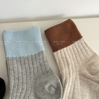 【6双包邮】Miss Tura韩国进口拼色撞色四季袜中筒袜