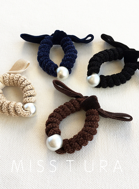 Miss Tura韩国进口绒面蝴蝶结电话绳珍珠发绳扎马尾质感头绳发圈