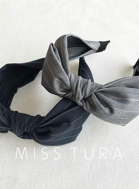 Miss Tura韩国进口大号蝴蝶结质感发箍 深藏蓝色灰色束发头箍