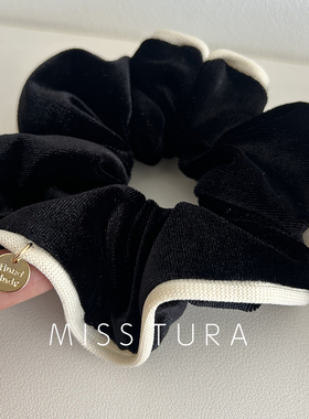 Miss Tura韩国进口质感丝绒秋冬款白边大肠发圈扎马尾丸子头发绳