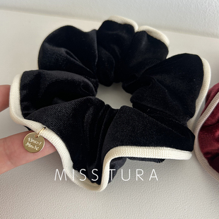 Miss Tura韩国进口质感丝绒秋冬款白边大肠发圈扎马尾丸子头发绳
