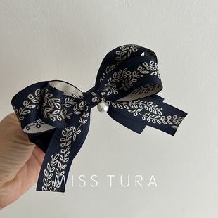 Miss Tura韩国进口质感森系双层蝴蝶结弹簧夹珍珠扎马尾发夹顶夹