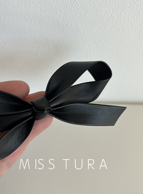 Miss Tura韩国进口黑色大号pu皮蝴蝶结鸭嘴夹侧边发夹后脑勺顶夹