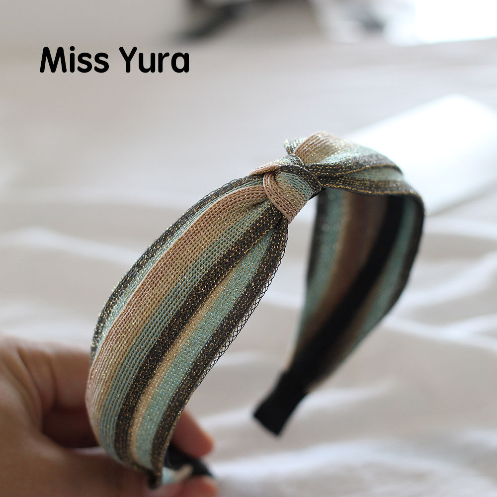 miss tura韩国进口干净配色亮晶晶编织线宽边浅色打结发箍