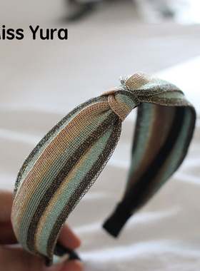 Miss Tura韩国进口干净配色亮晶晶编织线宽边浅色打结发箍