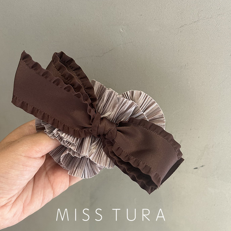 Miss Tura韩国进口法式褶皱风琴木耳边缎面蝴蝶节扎马尾发圈