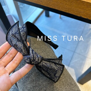 Miss Tura韩国进口复古蕾丝发箍打结蝴蝶结简约布艺森女头箍发卡
