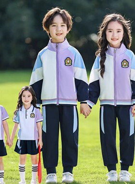 儿童校服春秋款紫色一年级运动会三件套班服小学生幼儿园园服套装