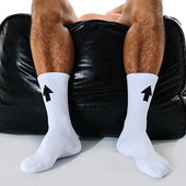 sockkon TOP箭头白色精梳棉运动健身棉袜子高筒长筒毛巾底袜 男士