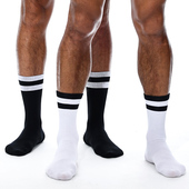 四季 高筒长筒薄款 黑白两条杠精梳棉袜子运动白袜 男士 sockkon