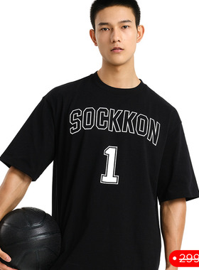 SOCKKON 男士短袖黑色小圆领T恤sockkon1胶印oversize高织棉tee