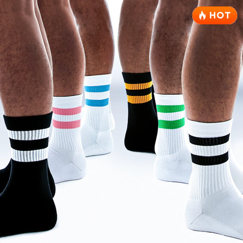 sockkon二两黑白条中高筒运动袜