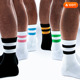 sockkon 二两条杠条纹黑白条色运动袜中高筒健身毛巾底棉袜 男士