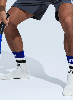 sockkon男士高筒双层罗口GYM FEVER健身暖白色运动毛巾底健身棉袜