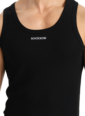 SOCKKON 男士黑色莱赛尔四季修身型螺纹经典弹力家居打底内衣背心