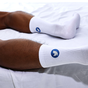 高筒棉袜子 四季 sockkon 男蓝色小鸟twitter刺绣图案夜光白色薄款