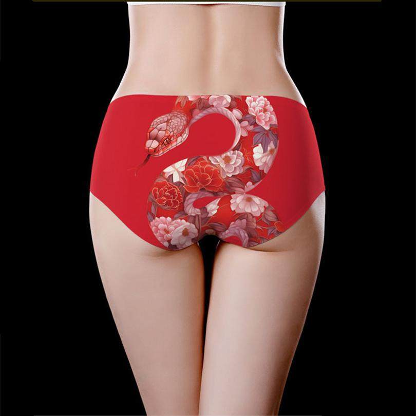 蛇年本命年内裤女冰丝印花性感无痕纯棉档舒适透气短裤三角裤红色,女士内衣/男士内衣/家居服,女三角裤,淘宝优惠券,粉丝福利购,淘宝优惠卷