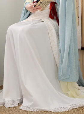 旗袍汉服马面裙内衬裙防走光冬季保暖衬裙半身长裙白色蕾丝打底裙